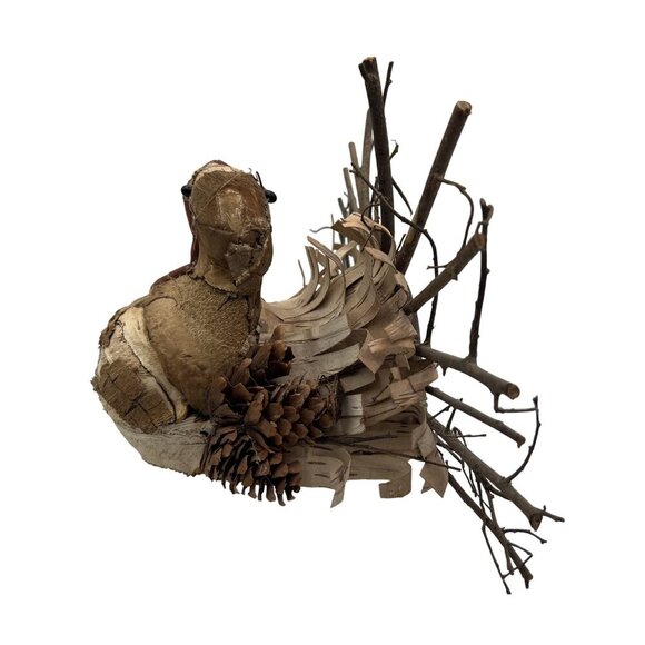 Vintage Handmade Set Rustic Turkey Figurines Bark Pinecone Folk Art Thanksgiving - Picture 8 of 16